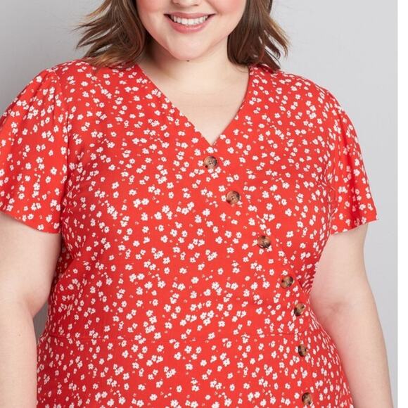 NWT Lane Bryant asymmetrical button front midi / maxi dress navy/coral/white 14 - Picture 2 of 16